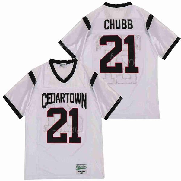 Film High School Cedartown Football 21 Nick Chubb Maglia da uomo Colore della squadra Bianco Puro cotone Hip Hop per gli appassionati di sport Ricamo Traspirante College HipHop University