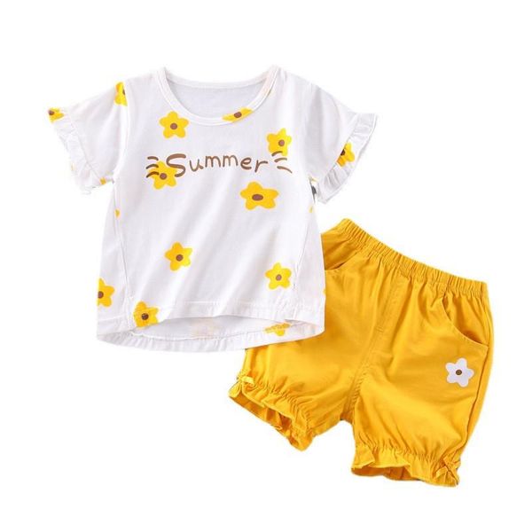 Giyim setleri yaz bebek kızlar giysi sevimli çocuklar moda pamuk tişört şort 2pcs/set toddler spor gündelik kostüm çocuk izsuitscl