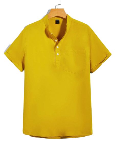 

men pocket patched quarter button shirt k8pv#, White;black