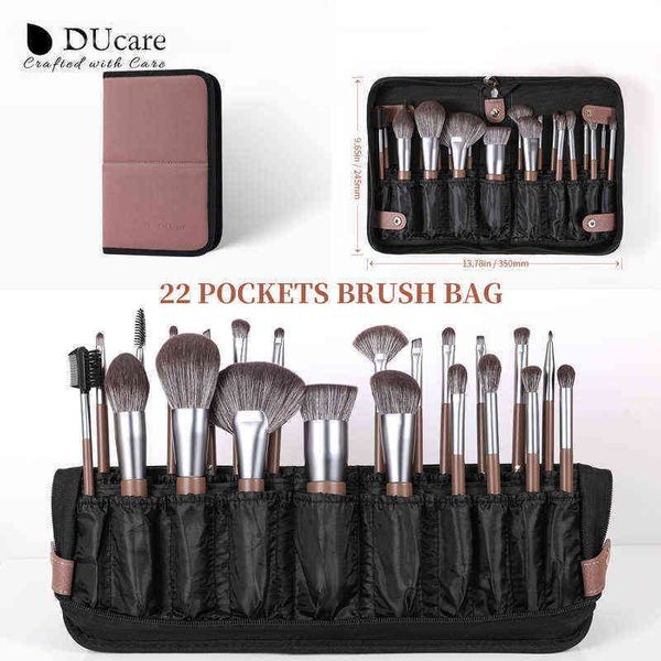 

ducare makeup brushes 22 pcs with foldable bag nylon hair fan powder eyeshadow blending eyeliner eyebrow cosmestic make up brush 0311