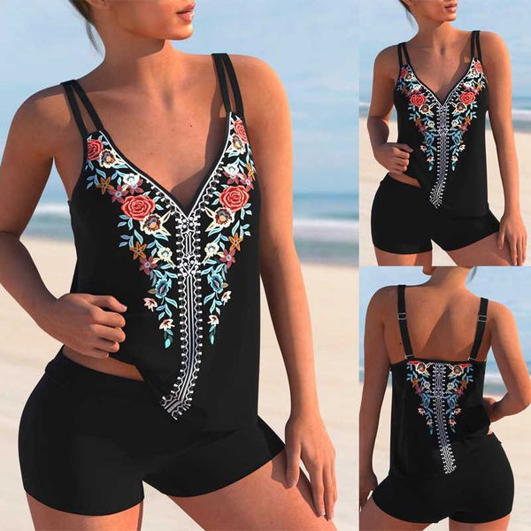 

2022 new large print split women's swimsuit spring suit suspender flat shorts swimsuit no logo
