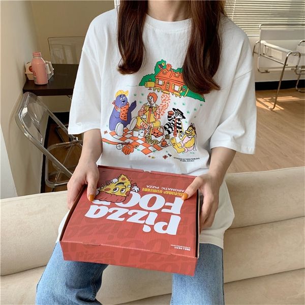 

japanese style cartoon kawaii print women t shirt casual streetwear ulzzang cotton summer graphic funny tee for female 220511, White