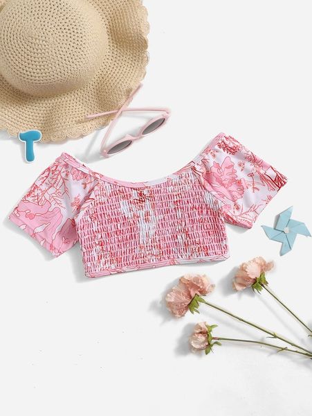 

toddler girls floral print smocked bikini she, Black