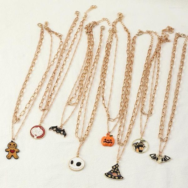 Chokers Fashion Vintage Punk Gothic Bat Pumpkin Halloween Pingentents Colar para mulheres Chain de ouro simples Gardaça Cura