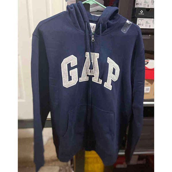 

brand hoodie gap men's spring and autumn letter fleece warm cardigan hooded zipper sweater jacket q9p7, Black