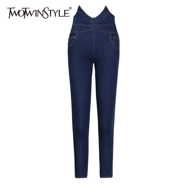 

minimalist bodycon denim pencil pants for women high waist slim black jeans female fashion stylish spring 210423, Blue