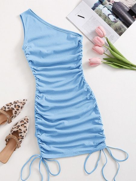 

one shoulder ruched knot side bodycon dress o0ub#, Black;gray