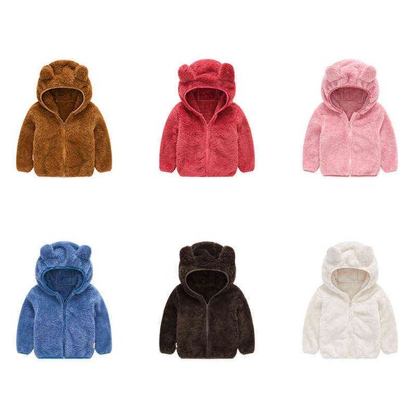 Baby Mädchen Mantel Kinder Wolle Pullover Jacke Bunny Ohr Mit Kapuze Kleidung Jungen Einfarbig Verdickt Outfit Tops Kinder 1-5 jahr J220718