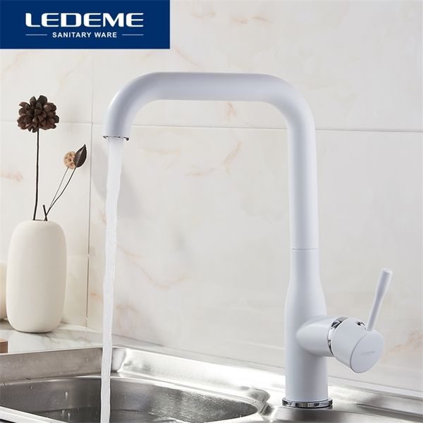 Ledeme White Kitchen Faucets Deck Mounted Kitchen Faucet Torneira Renter Deange Swivel раковина Смесители смесители постукивают латунную отделку L4698W T200424