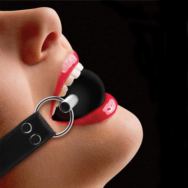 

solid ball gag with rubber and bar - gag mouth on leather strapbdsm bondage