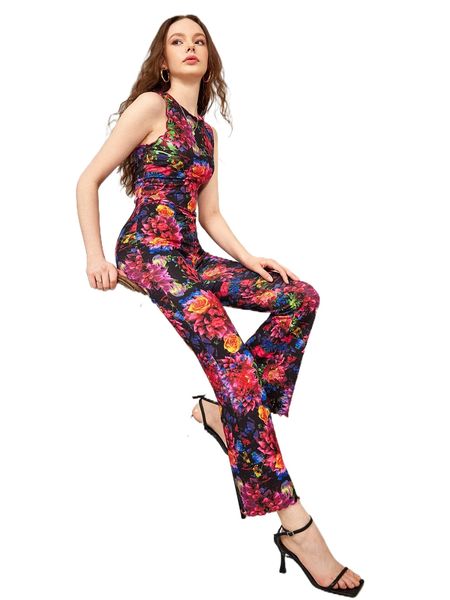 

x meg capaldi-tallon floral print lettuce trim tank & bootcut leg pants o6di#, White