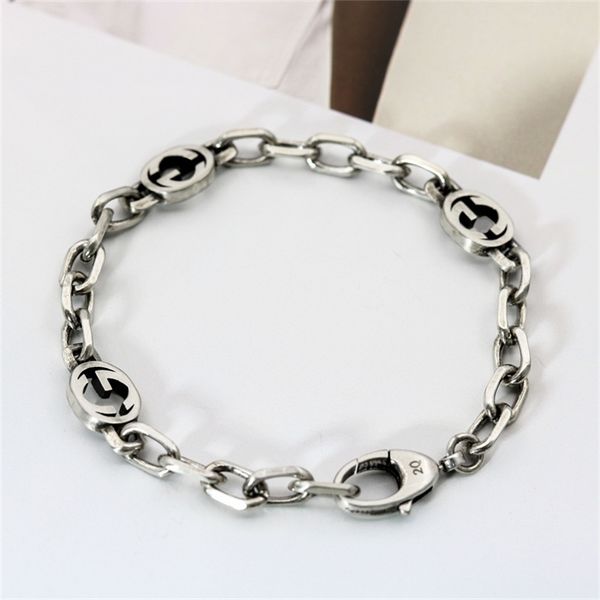

70% off jewelry sales silver old selling couple cuban chain interlocking fashion men's and women's bracelet, Black