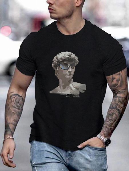 

men sculpture & letter graphic tee w19o#, White;black