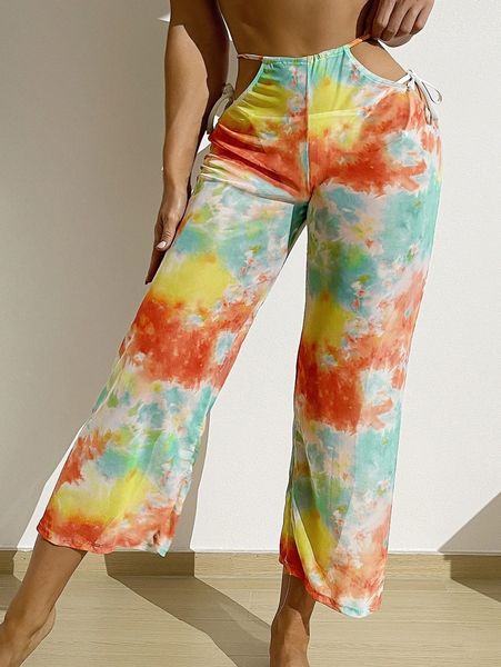

tie dye cut-out cover up pants w0pq#, White;black