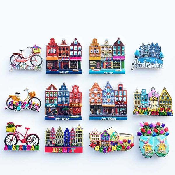 

3D Resin Fridge Magnet Holland Delft Amsterdam Travel Souvenir UV Printing Home Decorative Crafts Magnetic Refrigerator Stickers