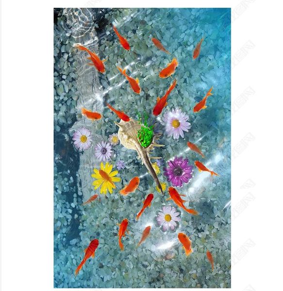 Photo Photo Photo Pavimentazione Carta da parati 3D Adesivi murali Modern Sea Fish Flower 3D Tridimensional Pavimento Pavimento Pareti Papers Decorazione della casa