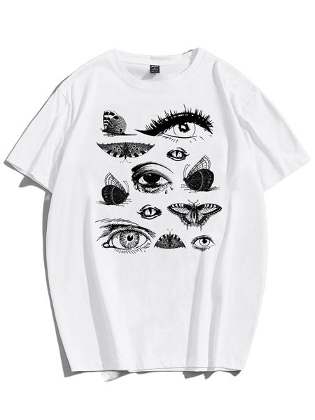 

romwe guys eyes graphic tee r3uj#, White;black
