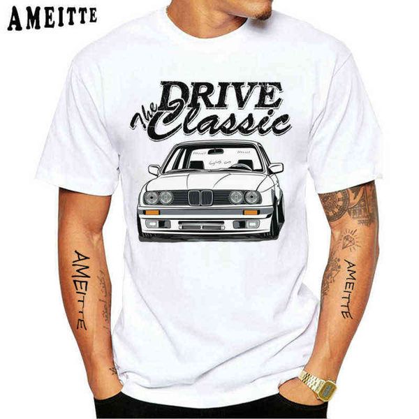 

2022 summer new men's short sleeve t-shirt old school bmw print retro shirt casual comfortable simple sports car lover white t220517, White;black