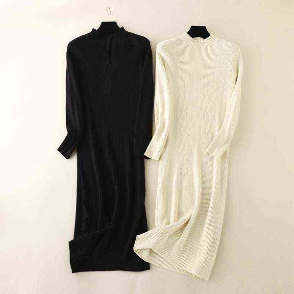 

hlbcbg basic solid long knit maxi sweater dress autumn winter turtleneck long sleeve robe party dress ribbed straight dresses t220804, Black;gray