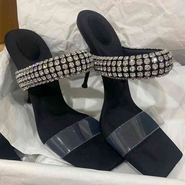 

sandals large aw king black high-heeled sandals women's square head half holder transparent versatile 8j4n