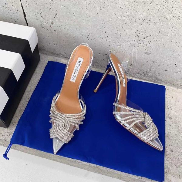 Aquazzura новые дизайнерские туфли на высоком каблуке, женские босоножки с красной подошвой, туфли на каблуке с кристальной пряжкой, вечерние свадебные модельные туфли на каблуке, сексуальный ремешок на спине 18