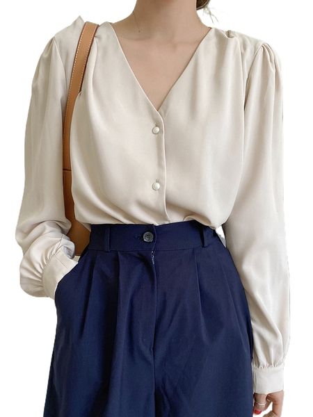 

dazy bishop sleeve button front blouse 63u9#, White