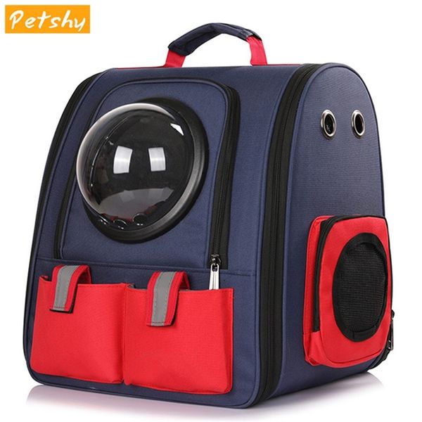 Petshy Canvas Pieghevole Pet Cat Zaino Finestra Viaggio portatile Gatti Cucciolo Capsula spaziale Borsa da trasporto per cani LJ201201