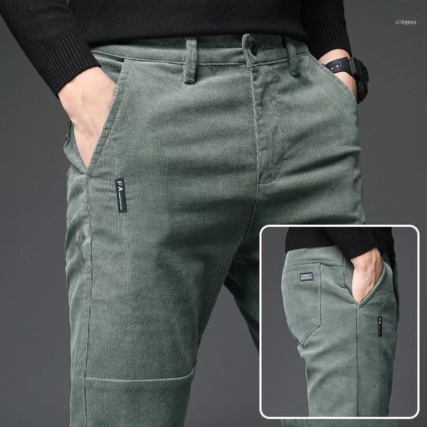 Мужские брюки Осень Зима 2022 г. Теплые мужчины растягивают вельветовые прямые брюки Длинные худые. Повседневные утолщенные брюки 28-38