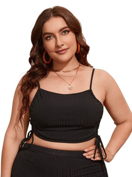 

plus drawstring bikini a28k#, Black