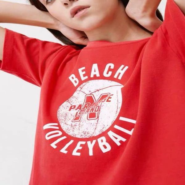 

women's t-shirt  family spring and summer simple style loose letter spherical printing short sleeve t-shirt women's, White