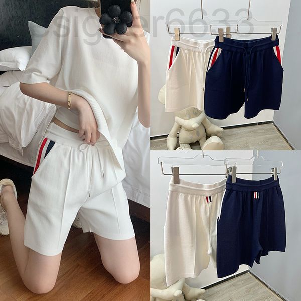 

women's jeans designer tb summer shorts red, white and blue ribbon three-part pants casual sports loose knit trend ice hemp pf4o