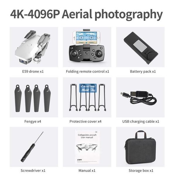 

e59 4k camera wifi fpv mini beginner drone toy track flight altitude hold one button return gesture take po christmas kid 2738