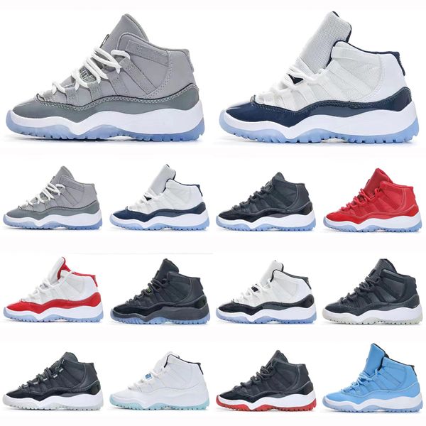 

2022 designers kids jumpman 11 cherry 11s cool grey basketball shoes space jam bred concord gym red children boy girls midnight navy sports, White;red