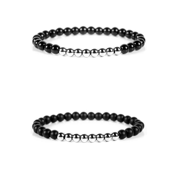 

6mm glass beaded strands charm bracelets elastic bangle for women men party club handmade fashion jewelry, Black