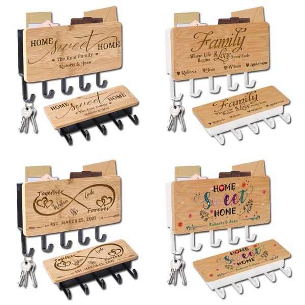 Ganci Rails Testo personalizzato Appendiabiti da parete Contenitore di stoccaggio in legno Porta di casa Gancio posteriore Personalità Ornamenti decorativi Ganci neri / bianchiHoo