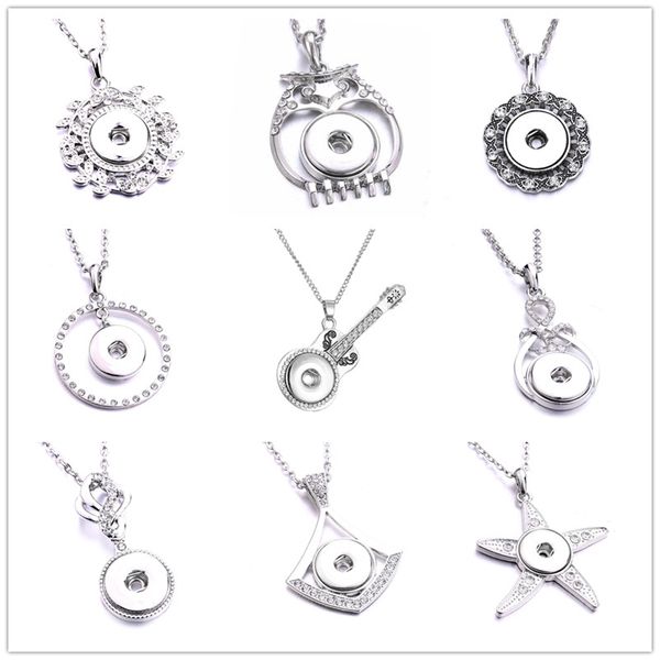 

fahion painting snap button charms jewelry zircon pendant fit 18mm snaps buttons necklace for women men punk noosa, Silver