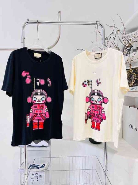 

women's t-shirt spring and summer short sleeve pullover black cotton loose urban leisure robot round neck t-shirt, White