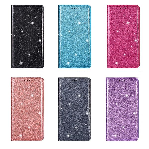 Casos de couro da carteira de flip para iPhone 13 Pro máximo 12 mini 11 xs max xr 6g 7g 8g mais glitter bling od cartão de identificação capa de pele