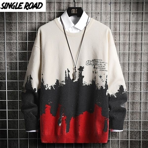 

singleroad oversized mens knitted sweater men patchwork sweaters jumper pullover hip hop harajuku casual white sweater men 201125, White;black