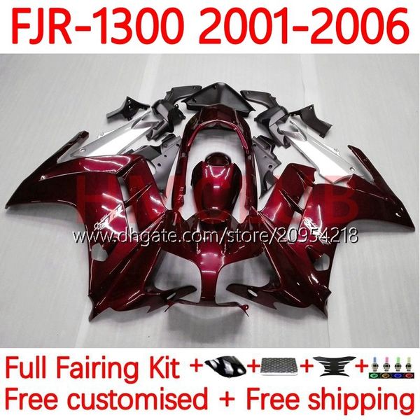 OEM-Karosserie für Yamaha FJR-1300 FJR 1300 A CC FJR1300A 01-06 MOTO BODYS 36NO.17 FJR1300 01 02 03 04 05 06 FJR-1300A 2001 2003 2003 2005 2006 Fairing Kit Wine Red Red Red Red Red Red Red rot