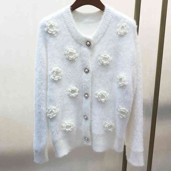 

women's knits & tees fashion loose lazy feng shui mink knitted cardigan coat very fairy sweater female autumn and winter minority, White