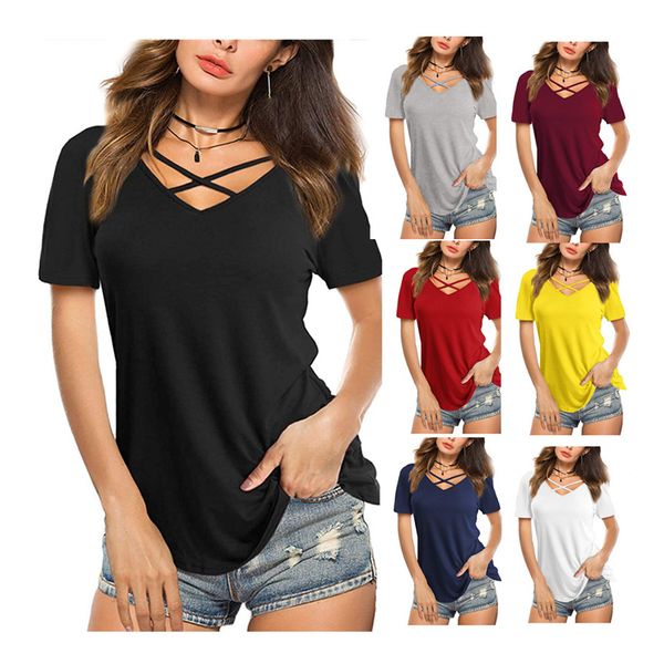 

reflection women's cross cross neck short sleeve tee s-2xl, White