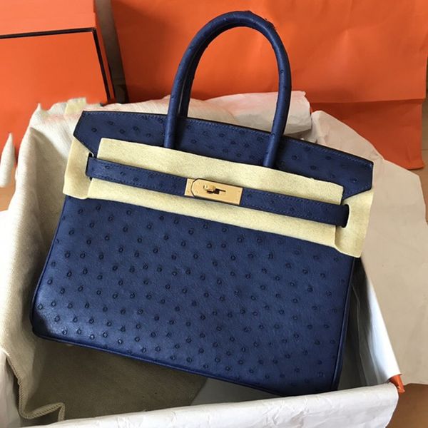 Роскошная сумка 25 см, брендовая сумка, дизайнерская сумка из настоящей кожи страуса, полностью ручная строчка, темно-синий, серый, коричневый цвета, оптовая цена, быстрая доставка