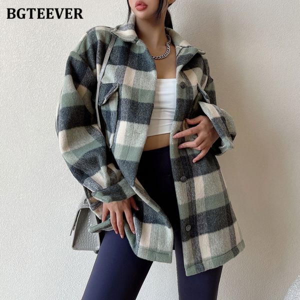 

vintage loose lapel plaid ladies woolen jacket full sleeve single-breasted thicken women blend coats 2021 winter outwea, Tan;black