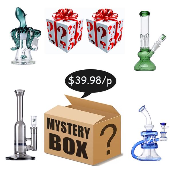 Auf Lager Blind Box Geschenke Mystery Suprise Box Shisha Glasbongs Wasserpfeife Rauchzubehör Dab Oil Rigs Perc Pecolators