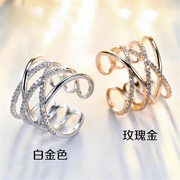 Anéis de casamento Rose Gold Gold Moda coreana Tibetana SLIVER INTEIRA VENDA VENDA MULTI-camada aberta para mulheres Pavimento de engajamento CZ KJZ028