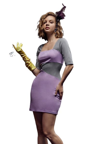 

x tassnim colorblock square neck fitted dress r0cr#, Black;gray