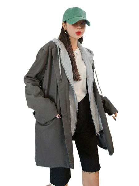 

dazy colorblock dual pocket drawstring hooded 2 in 1 coat c2c1#, Black