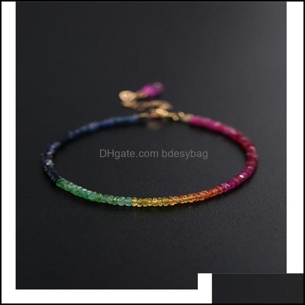 Bracelets de charme j￳ias daimi colorida safira feminina feminina pedras femininas Amarelo de 14k Inje￧￣o de ouro de 14k para DHFAO