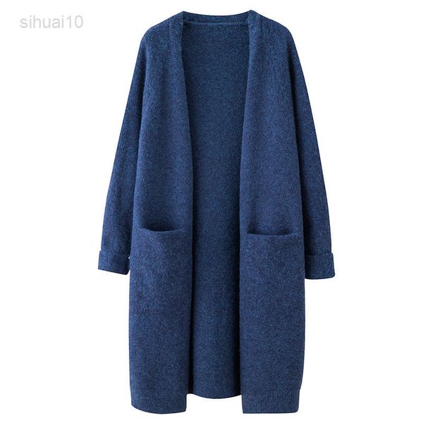 

long sleeve cardigan pocket casual loose knitwear sweater women's korean fashion coats mujer outerwear female elegant overcoats l220725, White
